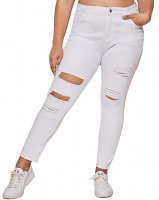 MaikeDiao Women Plus Size Ripped Stretch Skinny Jeans, High Rise Distressed Denim Jegging