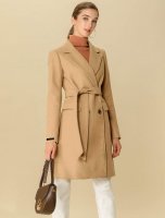 MaikeDiao Women's Notch Lapel Double Breasted Belted Mid Long Outwear Winter Coat