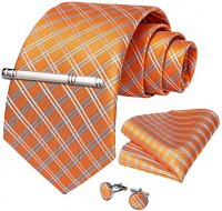 MaikeDiao Plaid Tie Men's Silk Tie and Pocket Square Cufflinks Tie Clip Set Wedding Business