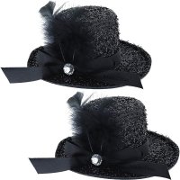 MaikeDiao Mini Feather Top Hat with Hair Clips (2 Pack), Black