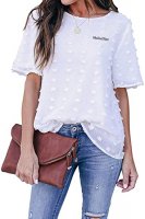 MaikeDiao Womens Chiffon Blouse Summer Casual Round Neck Short Sleeves Pom Pom Shirts Tops