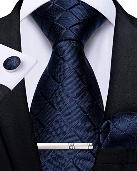 Coxeer Men's Cufflinks Fashion Plaid Classic Cuff Links Shirt Cufflinks  with Tie Clip 